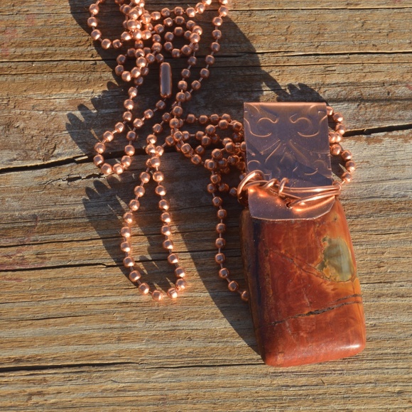 Picasso Jasper Dog Tag Pendant Necklace Copper - Picture 5 of 6